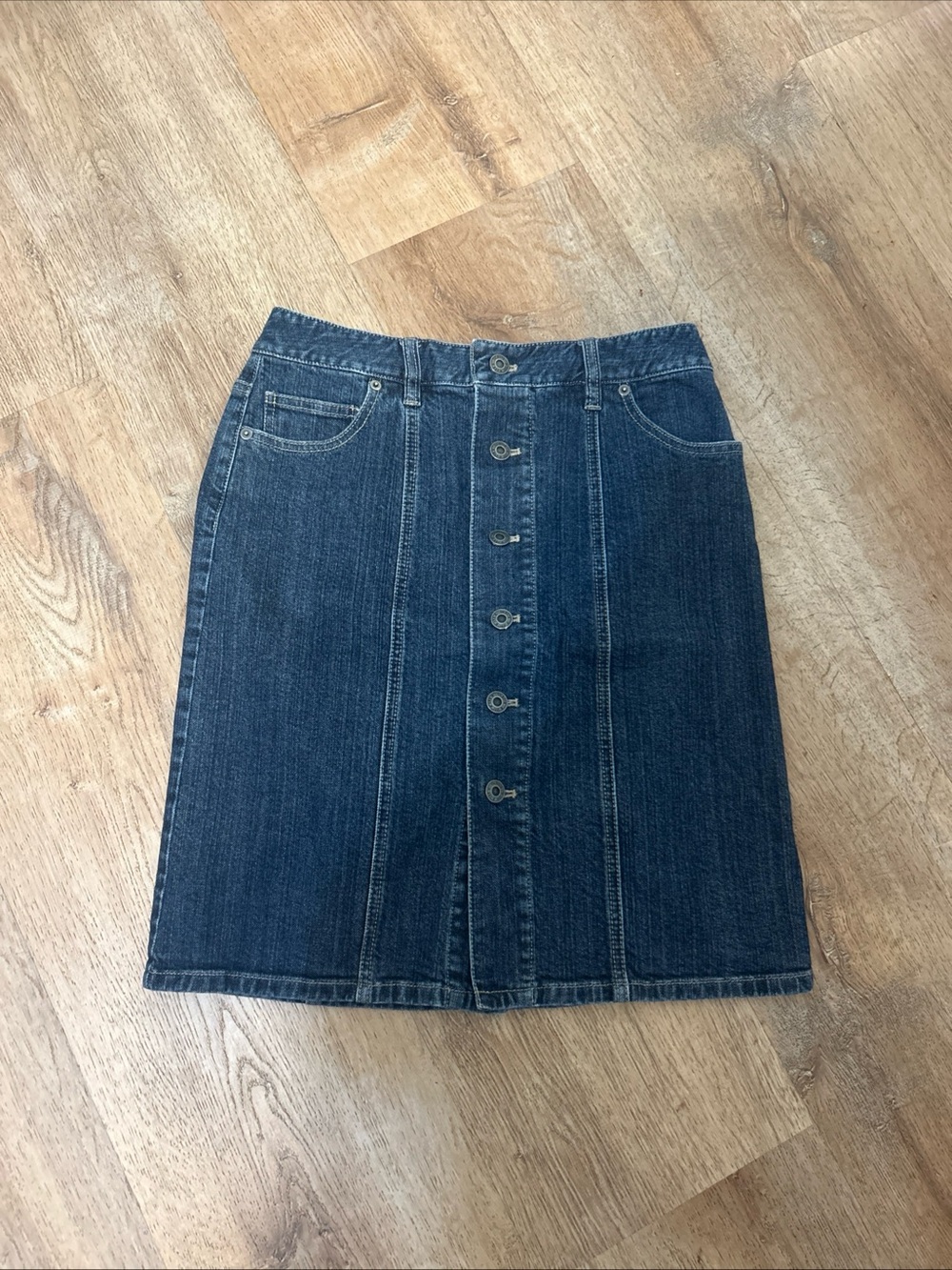 Talbots Dark Blue Button-Front Denim Pencil Skirt